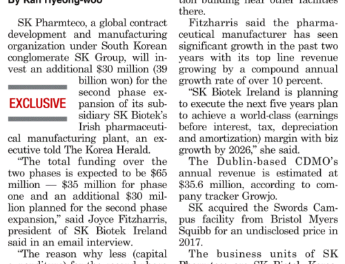 The Korean Herald: Additional $30m allocated to Irish plant expansion